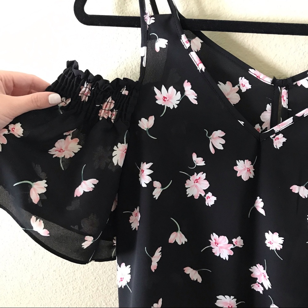 Sienna Sky Cold Shoulder Floral V Neck Tank Top